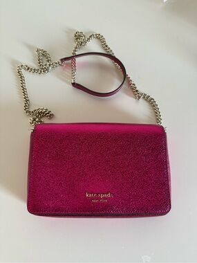 kate spade Fuchsia Metallic Leather Crossbody with Silver Chain